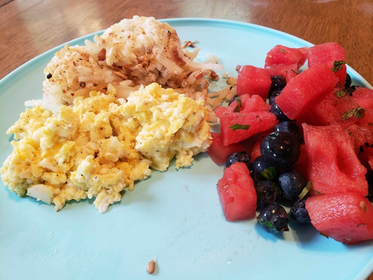 Learn to Make Savory Hashbrowns and Eggs With Blueberry Watermelon Salad