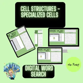 Digital Word search Plant and Animal Cells structures and functions, specialized cells!