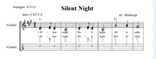 Silent Night, Christmas 2-Part Sheet Music (Key of A).