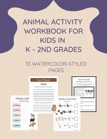 Watercolor Animal-Themed Activity Workbook