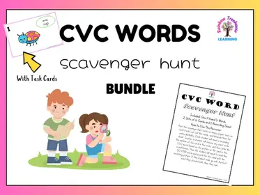 CVC Words Scavenger Hunt BUNDLE Phonics Activities with Task Cards