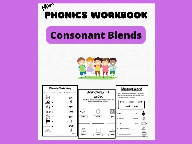 Consonant Blends Phonics Spelling Workbook Worksheets!