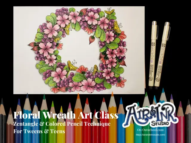 Floral Wreath - A Zentangle & Colored Pencils Art Class